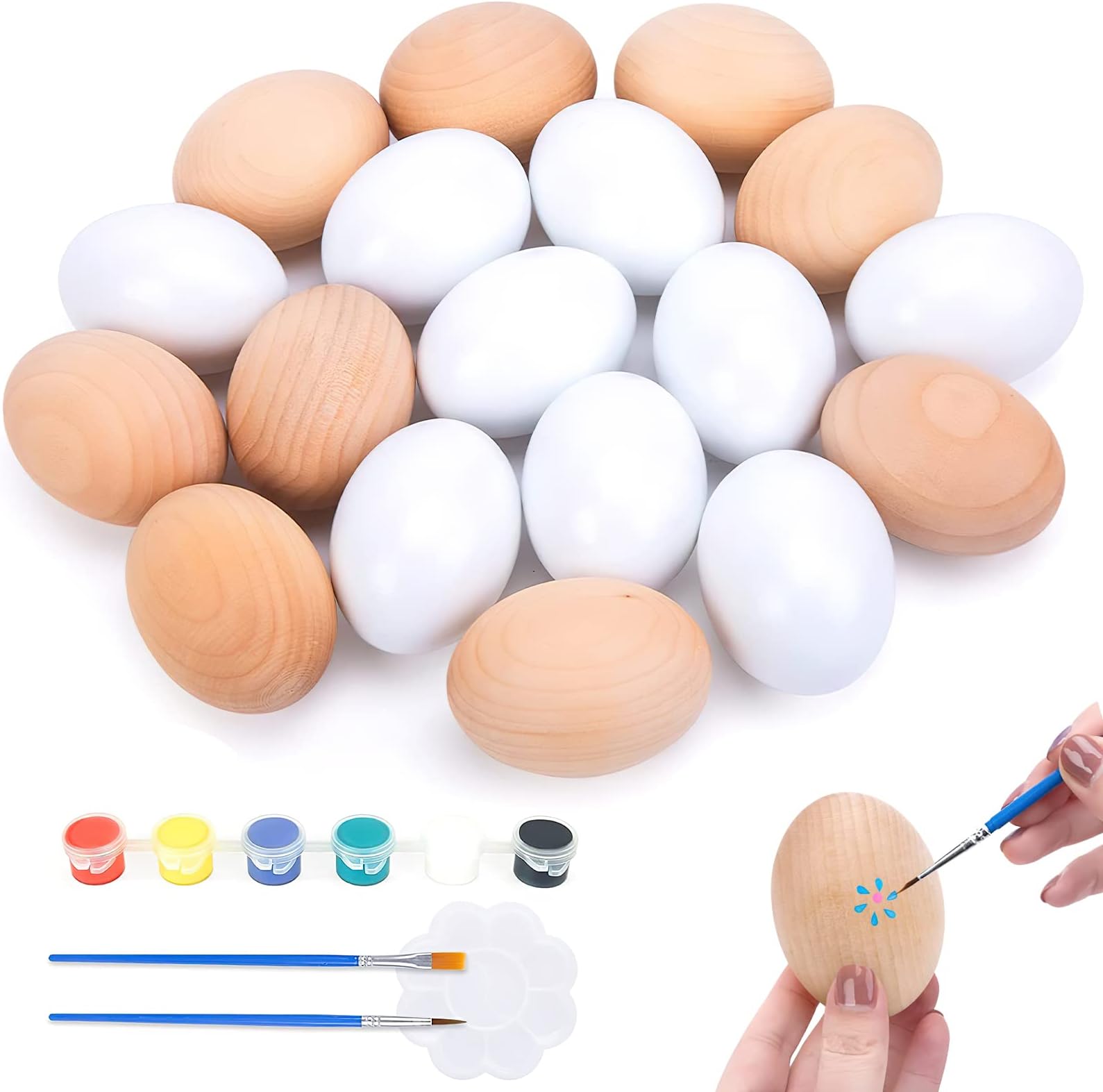 AMOR PRESENT18Pcs 2.5" Wooden Eggs, Easter Eggs Painting Kit Wooden Fake Eggs Unfinished Wooden Eggs for DIY Craft Easter Hunt, Basket Stuffers