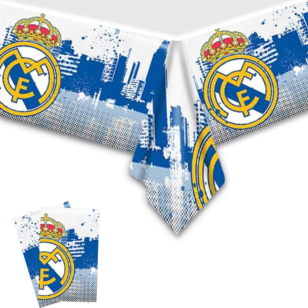 deenor 2Pack Real Madrid Tablecloth Disposable Tablecover Birthday Party Supplies and Decorations for Kid Boy Baby Shower Rectangle Tables 70"X42"