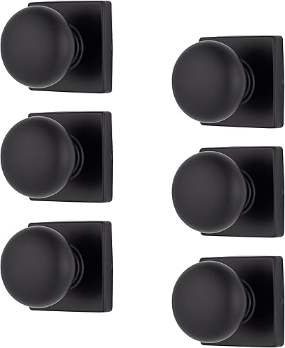BRINKS Paquete de 6 pomos cuadrados para puerta de pasaje interior contemporáneos de color negro mate Paquete de 6 pomos de puerta para
