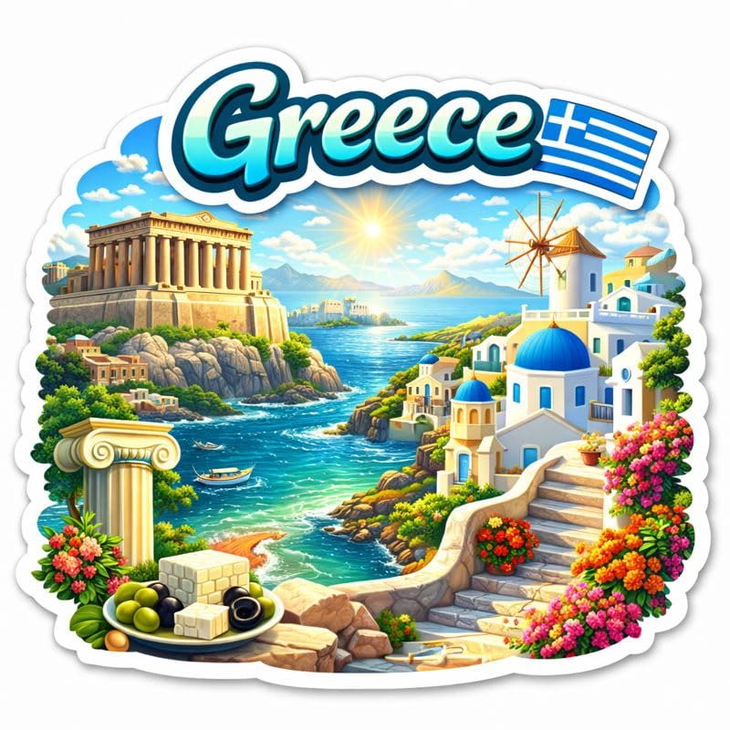 Image of Country Greece Wooden Fridge Magnet Decorative Refrigerator Magnet Home Kitchen Office Souvenir Gift Pack of 1 Greek Landmark Collectible Magnet 3 x 3 Inch | Pack of 1