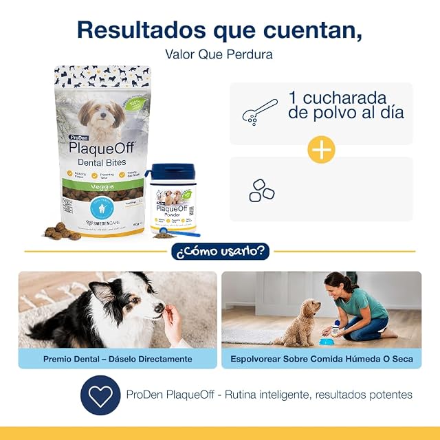 Foto 5 de 8 de ProDen PlaqueOff Polvo Limpieza Dental 60g y Bocaditos Dentales Vegetal 60g