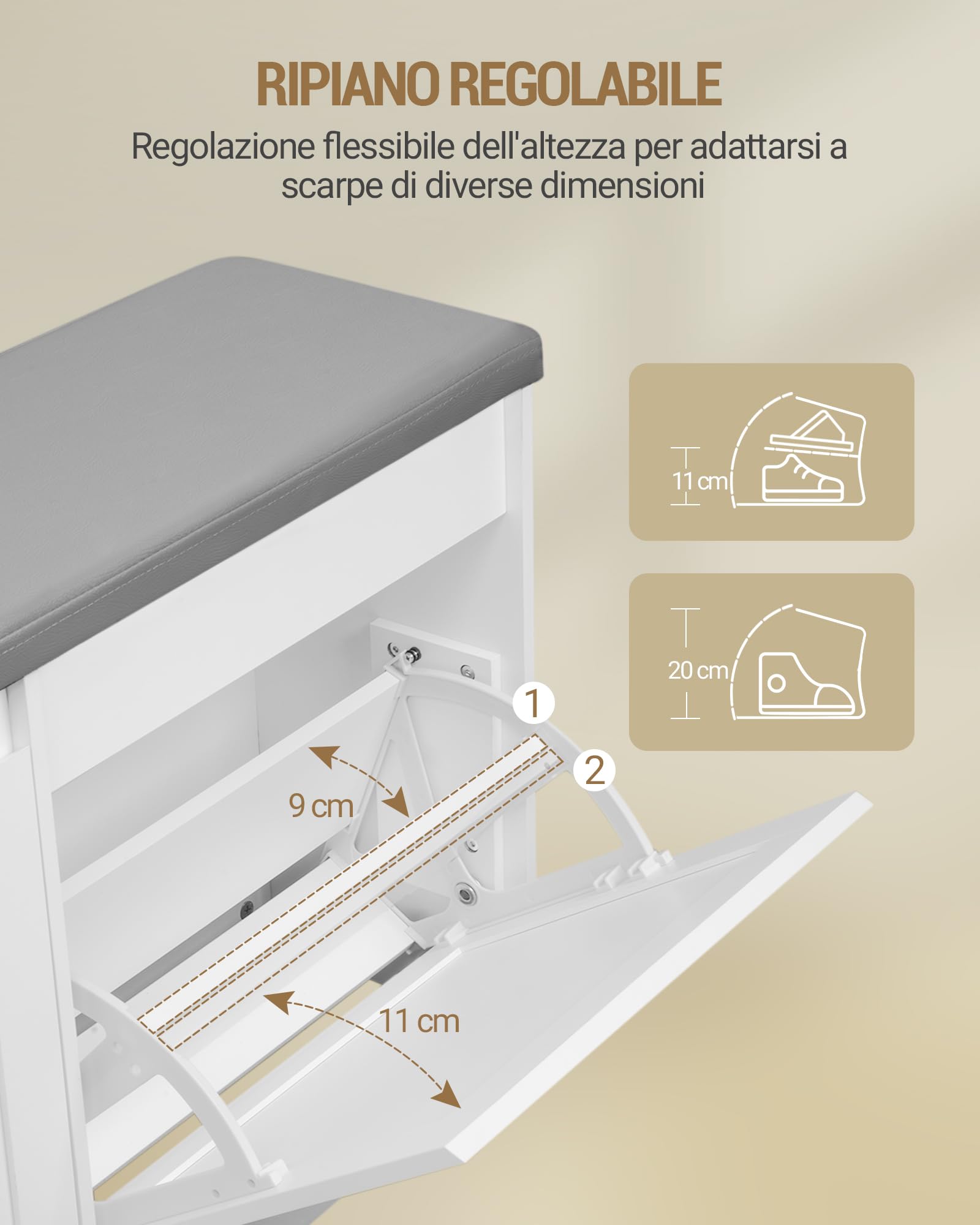 Hzuaneri Panca per scarpe, panca per scarpe con vano portaoggetti, Scarpiera per ingresso con Sedile Imbottito, 25 x 103 x 50 cm, per Corridoio Camera da Letto Soggiorno, Bianco SB26303GY