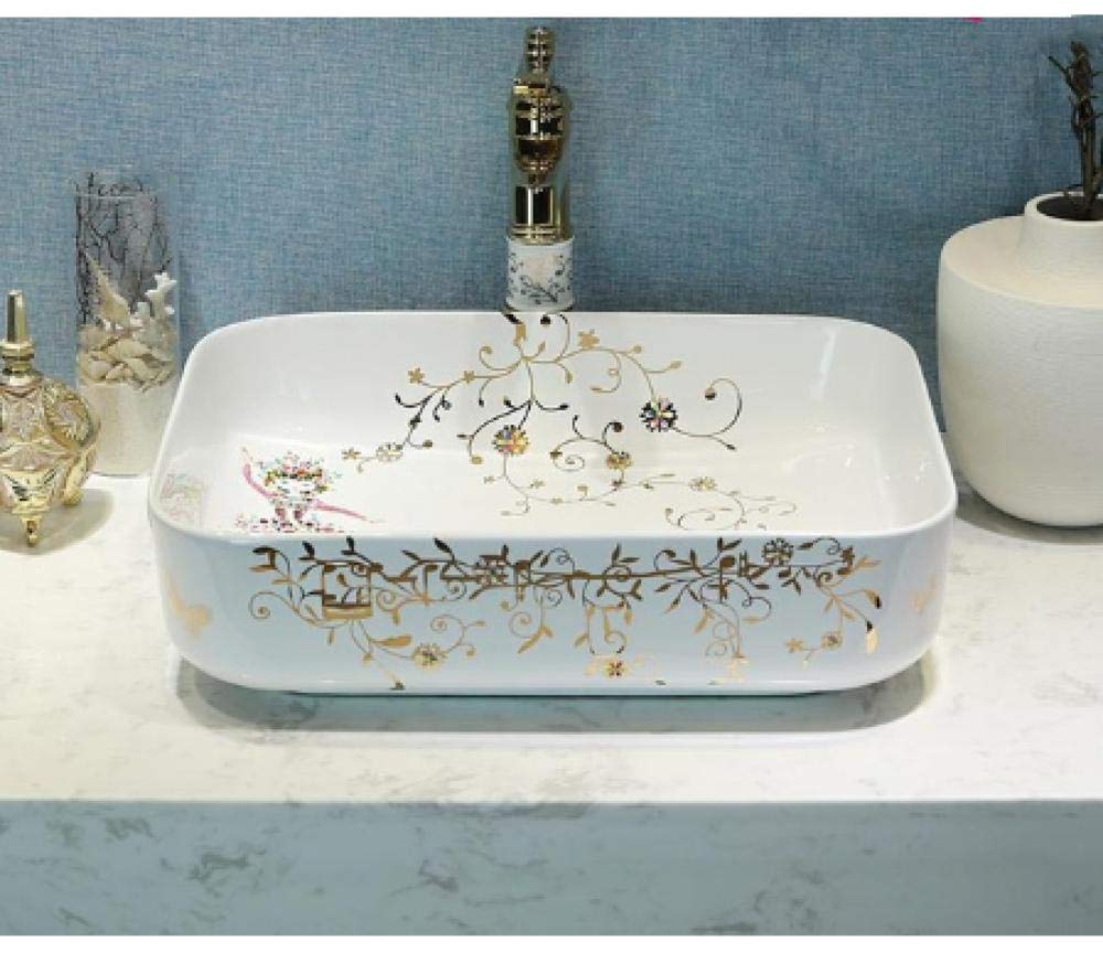Gljtuo Bathroom Sink, Countertop Basin Round Household Wash Basin, Ceramic Basin, Rectangular Porcelain Wash Basin-Basin Only