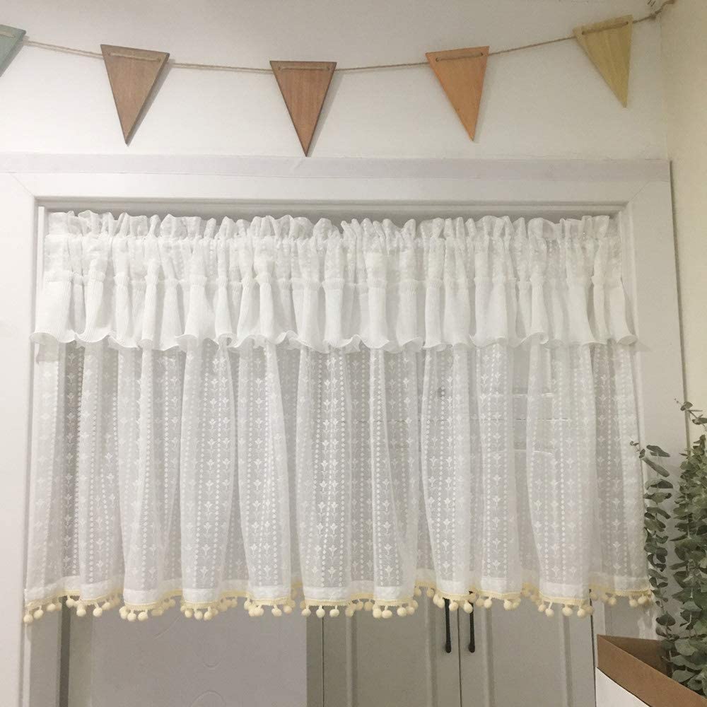Rideaux transparents courts style américain tulle brodé main W200xH75cm