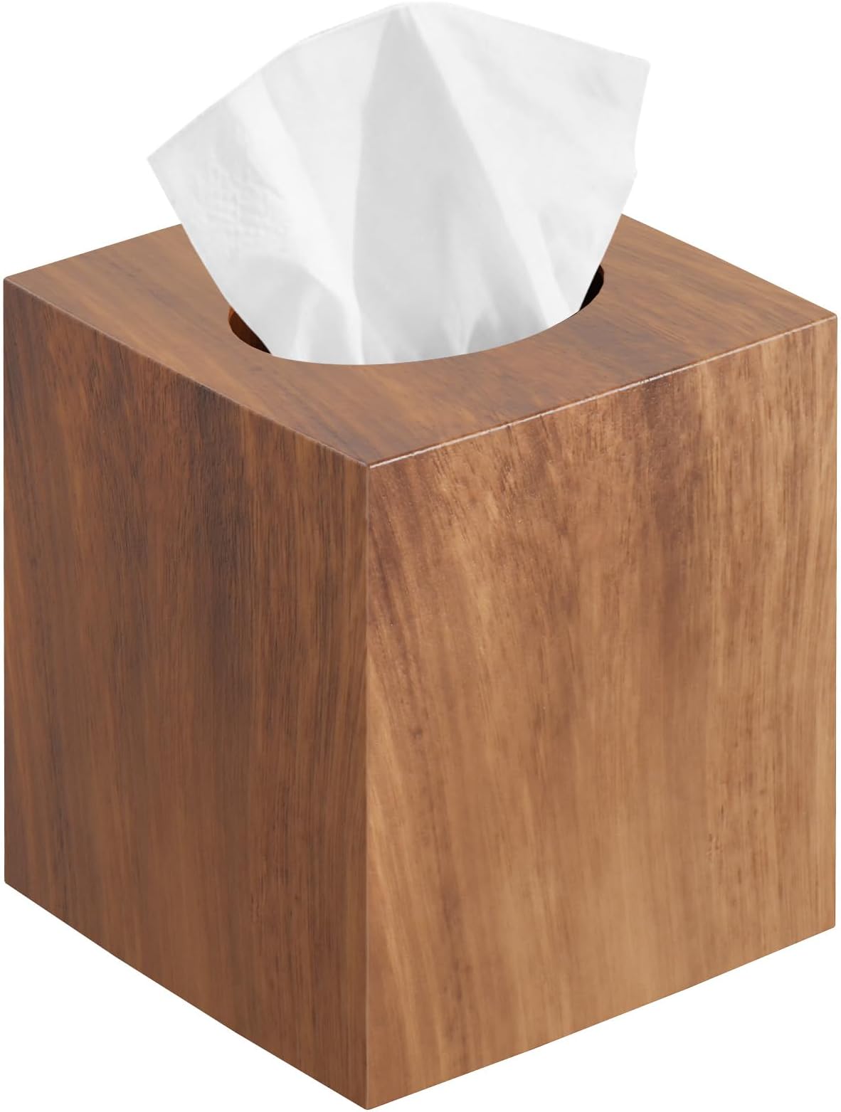 CHONLY Tissue Box Cover, Acrylic Box of Tissues, Square Tissue Holder for Bathroom, Napkin Holder for Kitchen, Tissue Box Covers Cube for Office, Dresser, Desk, Vanity Countertop (Wood)