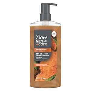 DOVE MEN + CARE Body Wash Sandalwood + Cardamom Oil to Rebuild Skin in the Shower with Plant-Based Cleansers and Moisturizers 26 oz