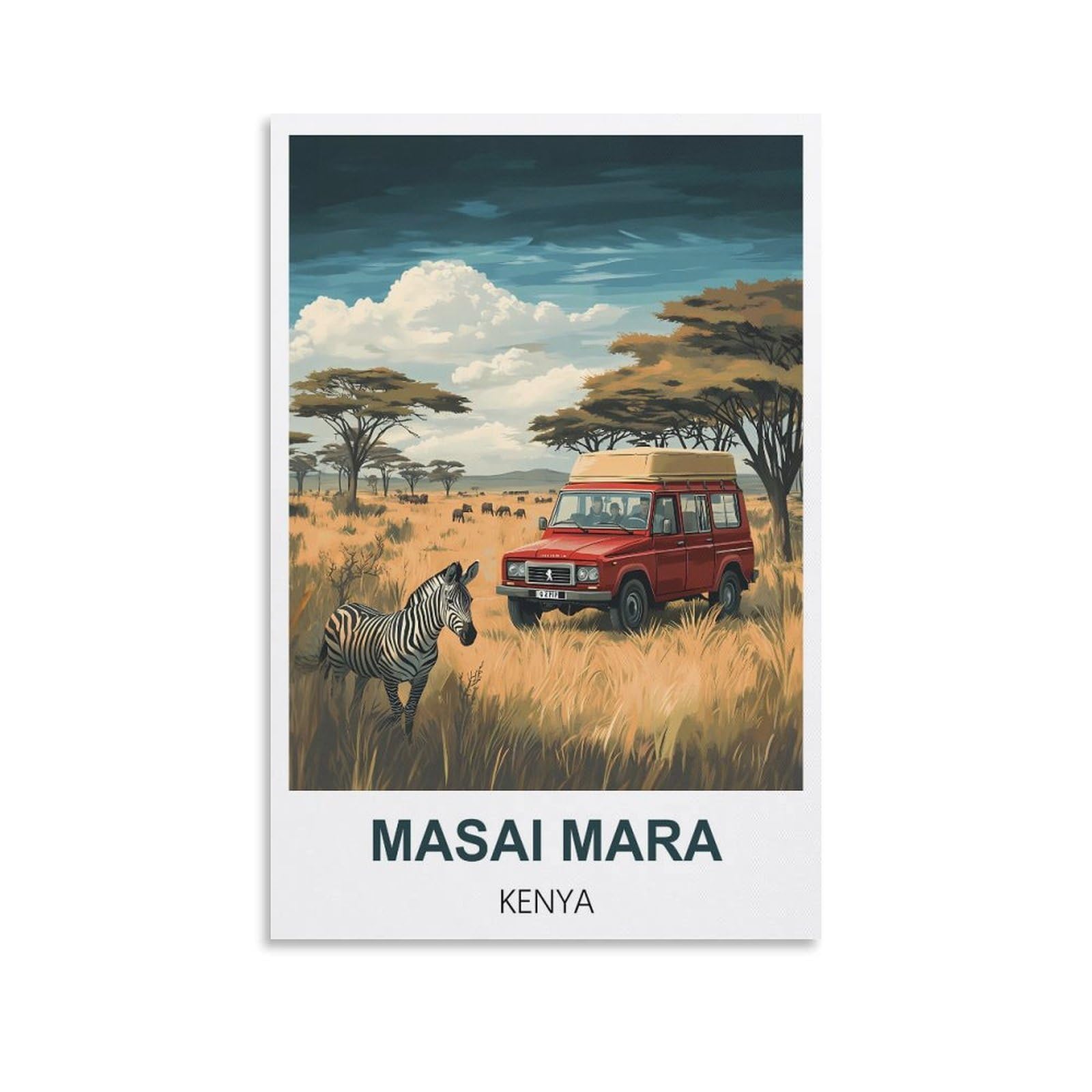 FJIWECWSQ Masai Mara Kenya Vintage Travel Poster 12x18inch(30x45cm) Canvas Wall Art Painting Prints