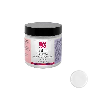 Omega Professional Acrylic Powder for Nail Extension System, Extra Adhesion, Resistant, EMA Formula and Non-Yellowing Effect Clear 4 Oz.