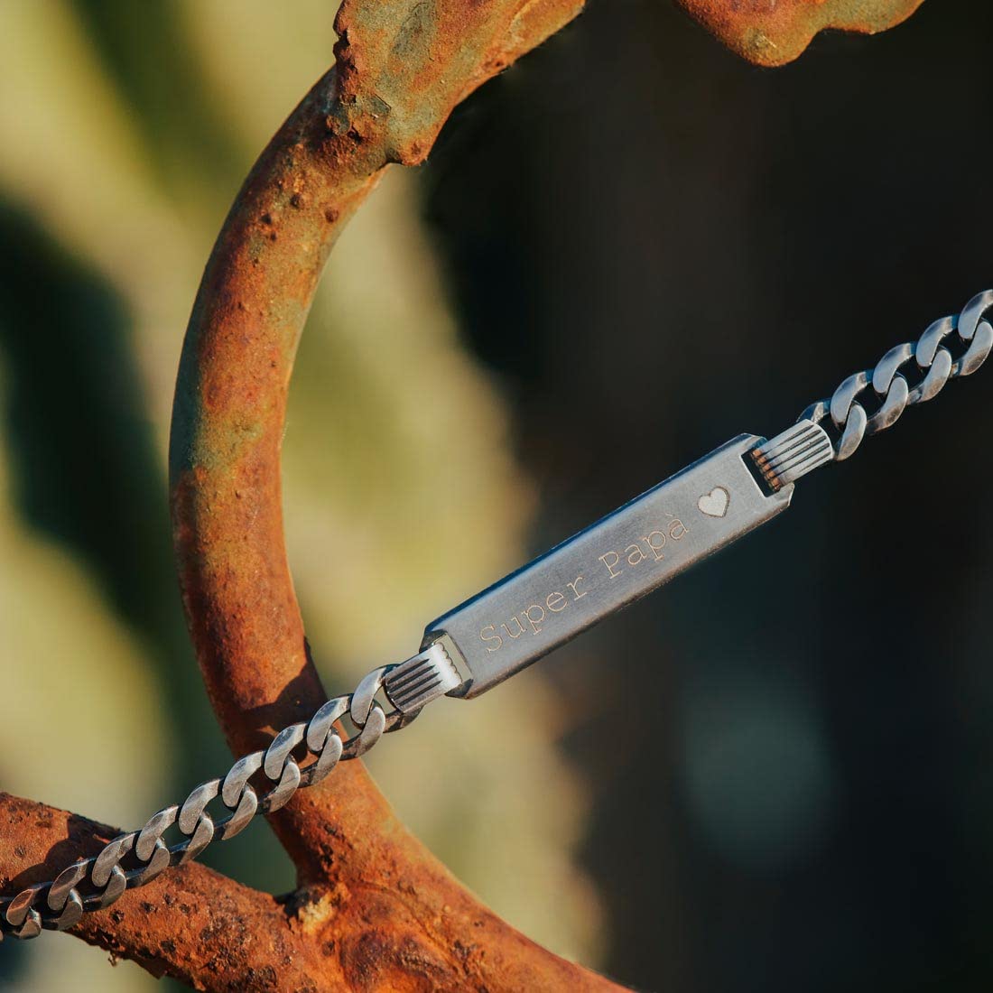 Giuzi - Bracciale Uomo Argento 925 Personalizzabile con Targhetta Incisa, Catena Grumetta Regolabile, Idea Regalo Uomo con Confezione