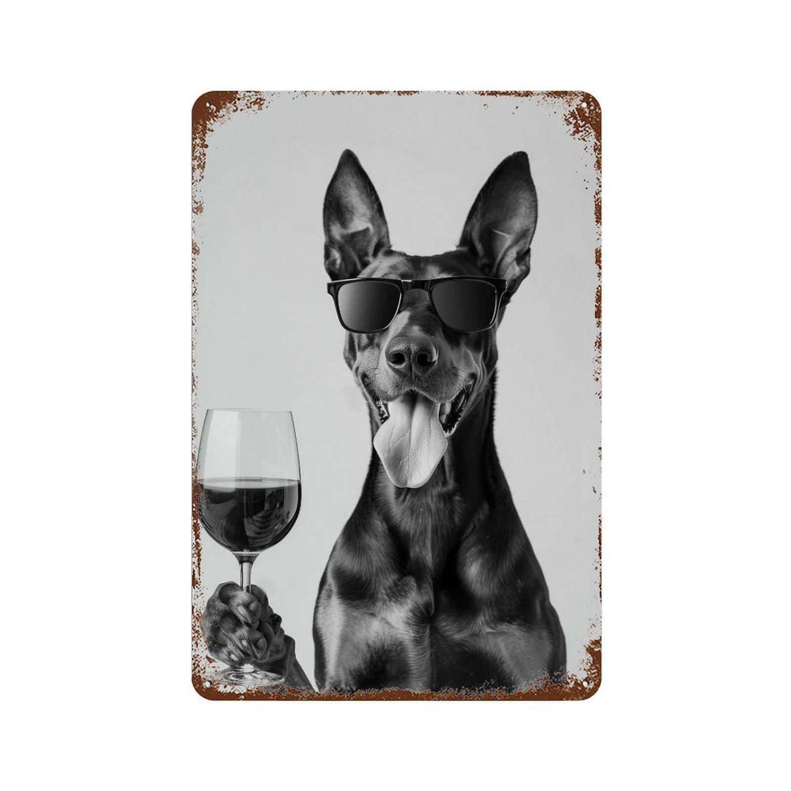 xiaoxiaoshen Doberman And Wine Print Wall Decor Art Metal Tin Poster Modern Home Decor Art Home Bar Shop Decorations Vintage Sign 30x20cm