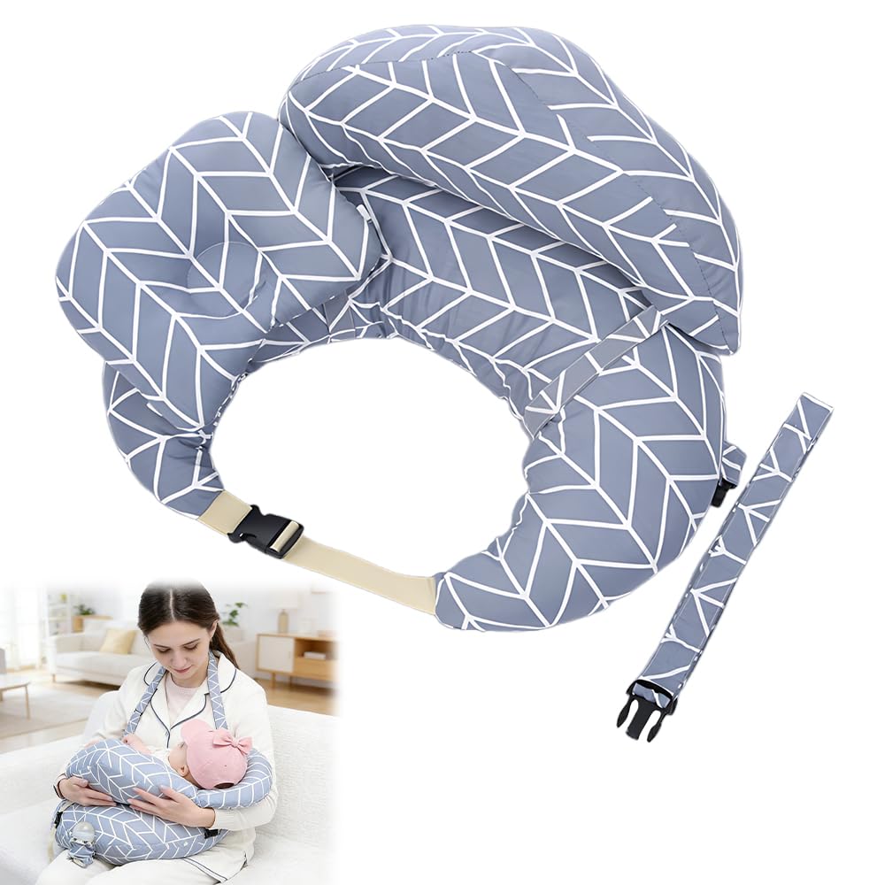 NAVESO Nursing Pillow for Breastfeeding Multifunctional Breastfeeding Pillows with Adjustable Waist Strap and Safety Fence
