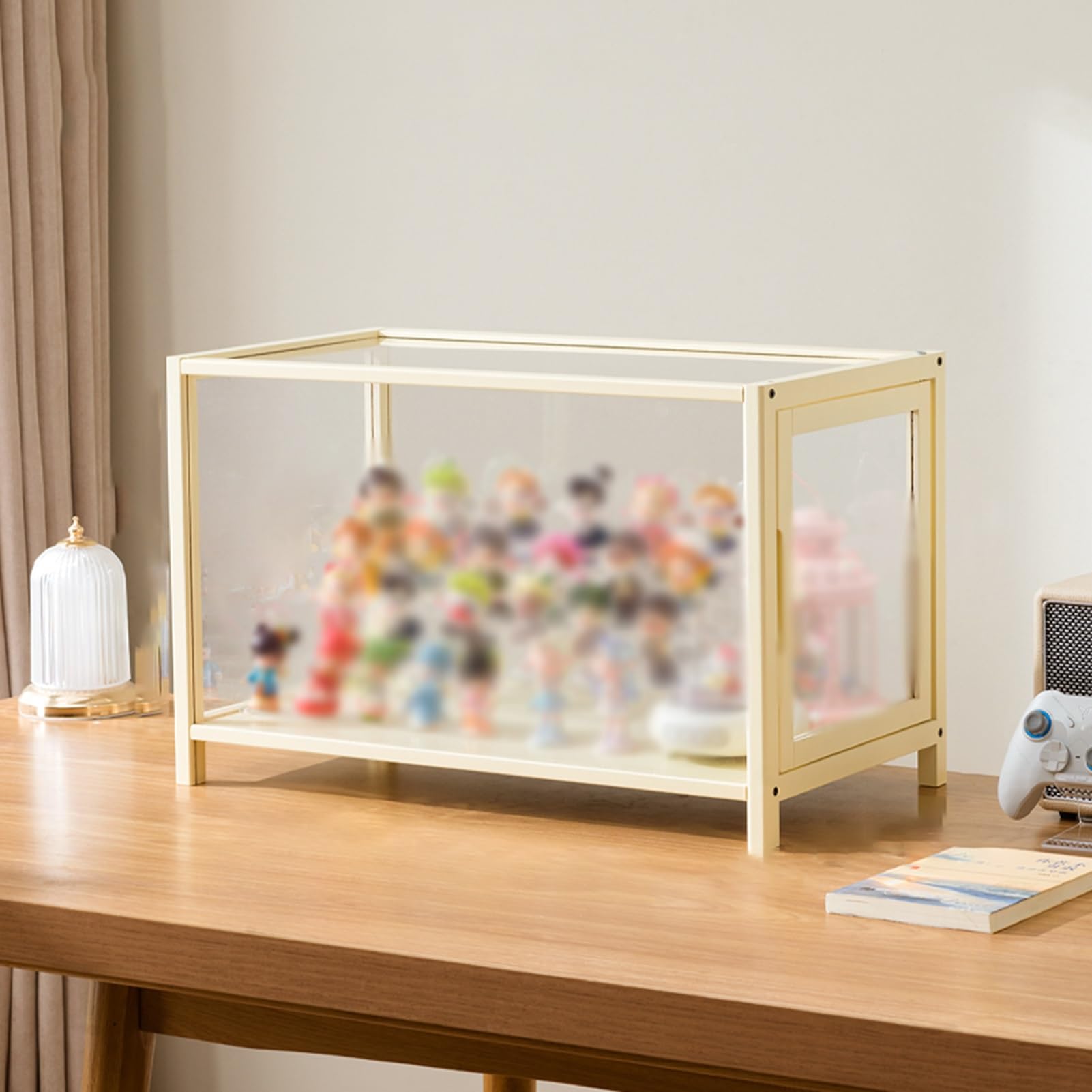 Teca Plexiglass Espositore in Plastica per Miniature Lungo 60/80 cm, Grandi Vetrine per Hobby con Cornice in Legno e Base Rialzata, Scatola da Banco per Modellini di Auto(White,60x32xH38cm/24x13x15in)