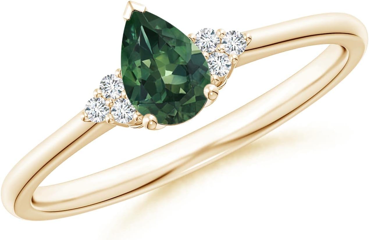 Angara Natural Teal Montana Sapphire Ring for Women | Pear Teal Montana Sapphire Solitaire Ring in 14K Solid Gold/Platinum | April Birthday, Gemstone Jewellery Gift