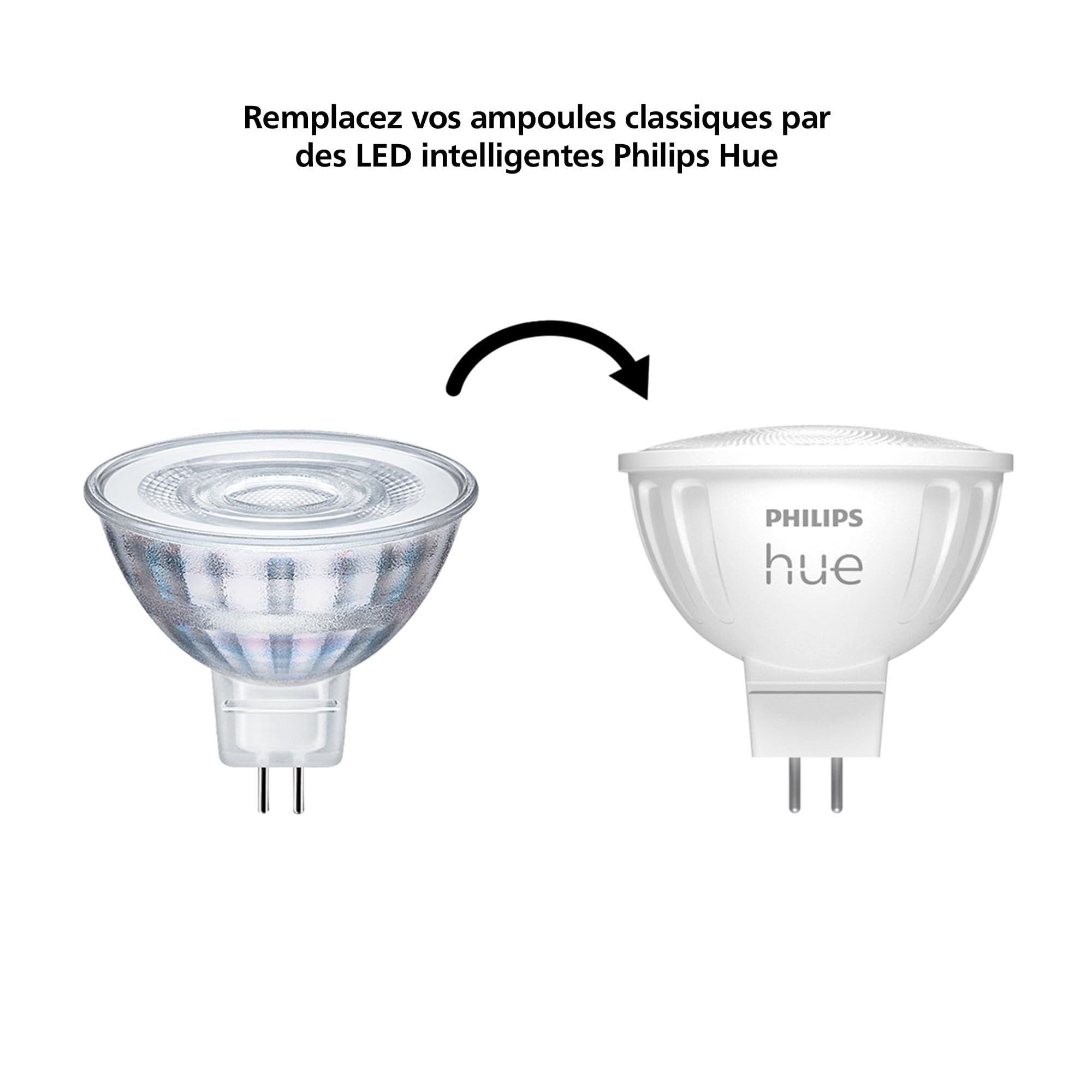 Philips Hue White and Color Ambiance, ampoule connectée MR16, compatible Bluetooth, lot de 2, fonctionne avec Alexa, Google Assistant et Apple Homekit