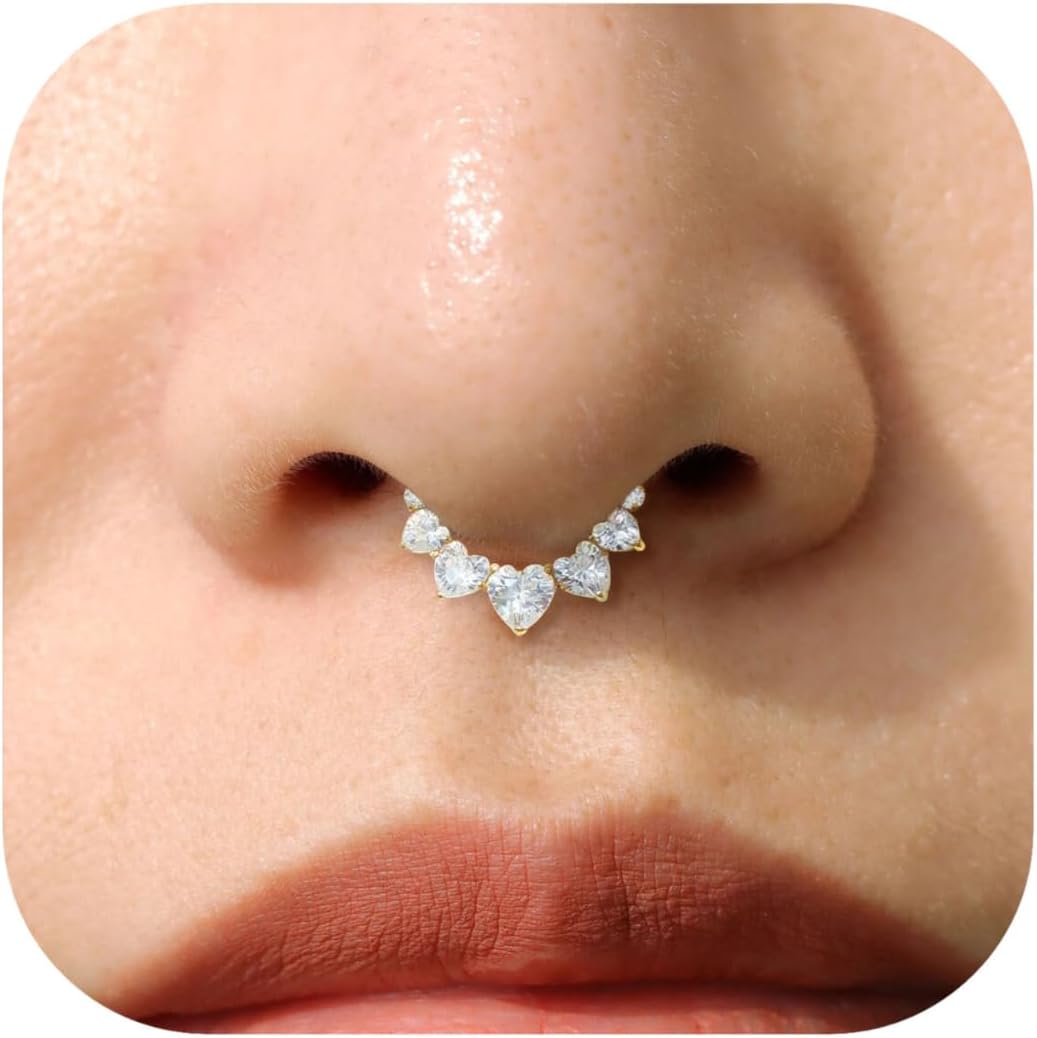 Nose Rings Hoops 316L Surgical Steel Flower Silver Septum Rings 16g Clicker Daith Hinged 14K Gold Plated Piercing Jewelry Gifts 1.2 * 8mm 10mm