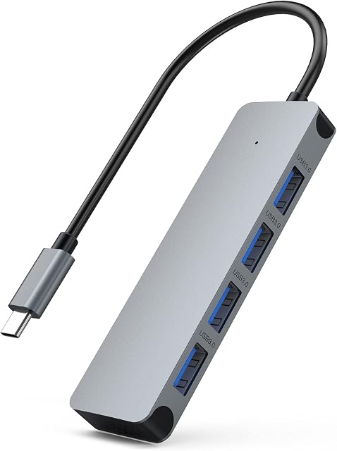 USB C Hub 3.0, 4 In-1 USB Hub Multiport Adapter with 4 USB 3.0 Ports, Portable Aluminum Dongle USB Hub Compatible with MacBook, iPad Pro, Mac Air / Surface, ChromeBook and other Type-C devices