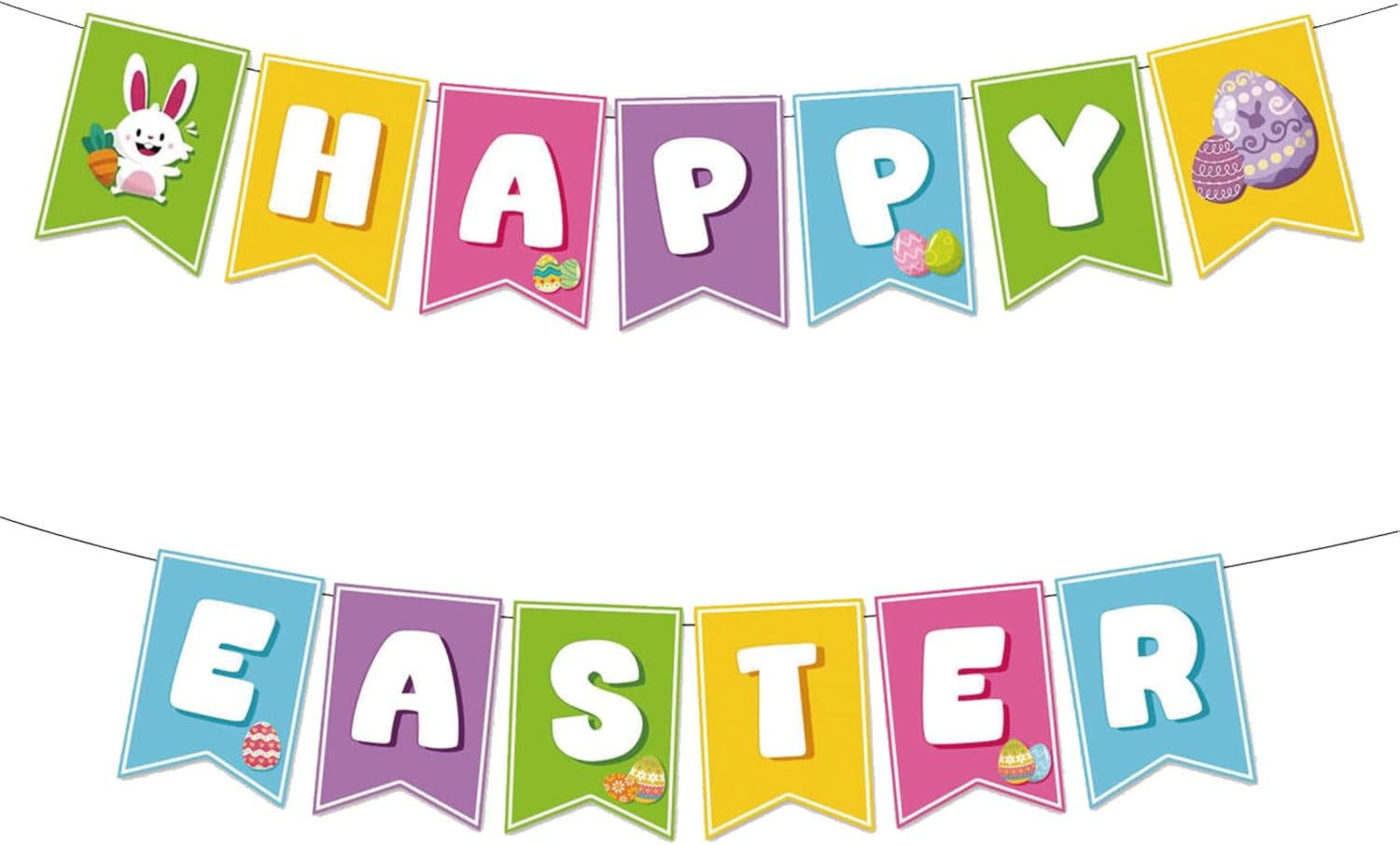 Happy Easter Banner for Easter Party Decorations Indoor Outdoor Egg Bunny Hanging Decor