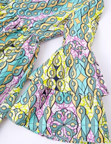 Image of Women's African Ruffle Long Sleeve Dress Ankara Print Maxi Dresses