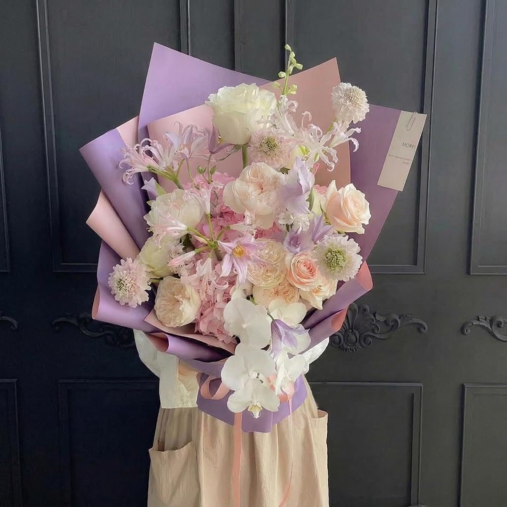 BBJ WRAPS Double Color Flower Wrapping Paper Waterproof Florist Bouquet Packaging Wraps 20 Sheets 23.6x23.6 Inch (Lilac)