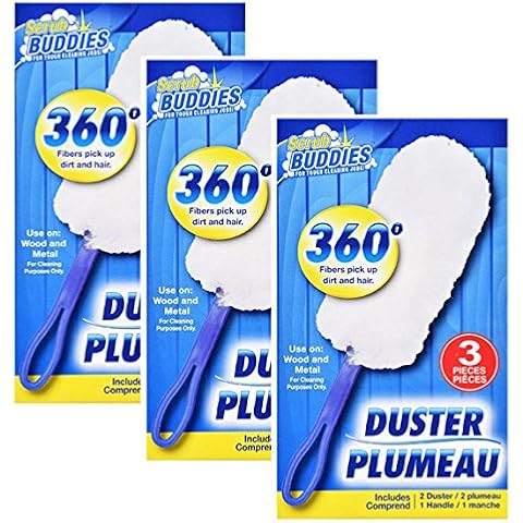 3 Packs Scrub Buddies 360 Degree Static Dusters 3 Handles 6 Dusters Clean Wood and Metal Cover