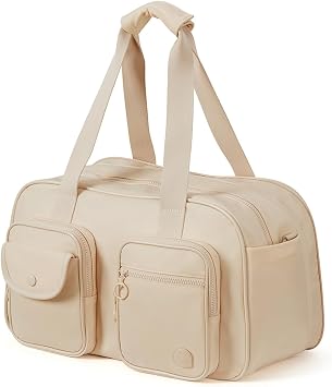 Expandable Travel Duffel Bag, Duffle Bag for Travel with Wet Pocket, Carry on Weekender Bags for Men Women, Water Resistant Gym Duffel Bag Sport Bag Apricot