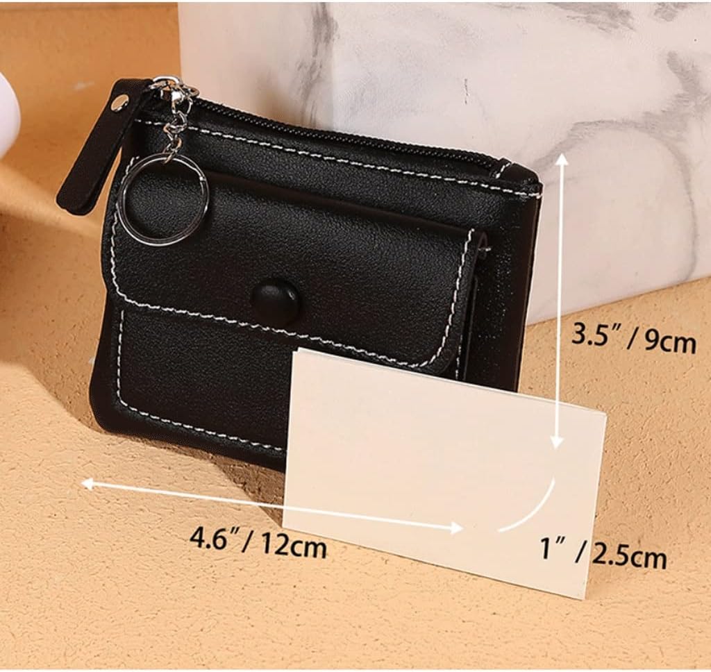 Wallet Women Pu Leather Solid Color Button Mini Coin Purse Casual Small Card Wallets(white-Dinosaur Doodle4)