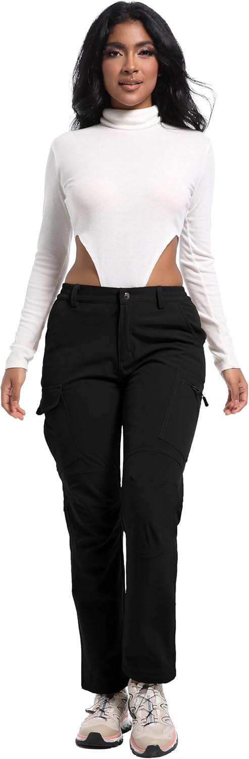 Women's Snow Ski Pants Fleece Lined Waterproof Softshell Insulated Winter Outdoor Hiking Cargo Pants - Image 6