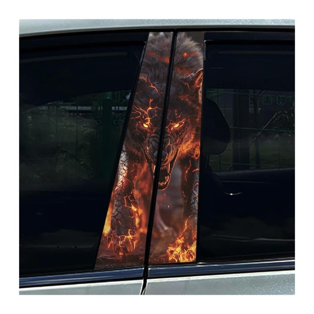 Decorative Items 2PCS Burning Wolf Fire Wolf Car B Pillar Waterproof Stickers DIY(Type A)