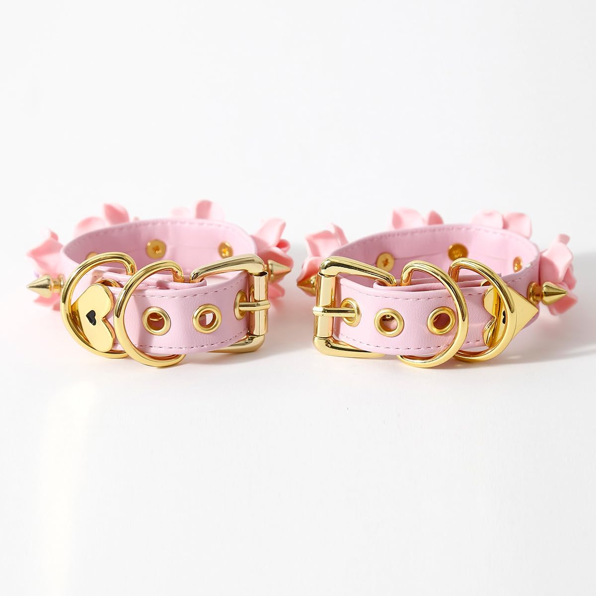 2 Pcs Women Leather Wrap Bracelets Rose-Studded Spike Cuffs Adjustable Faux Leather Wrist Bracelet Jewelry