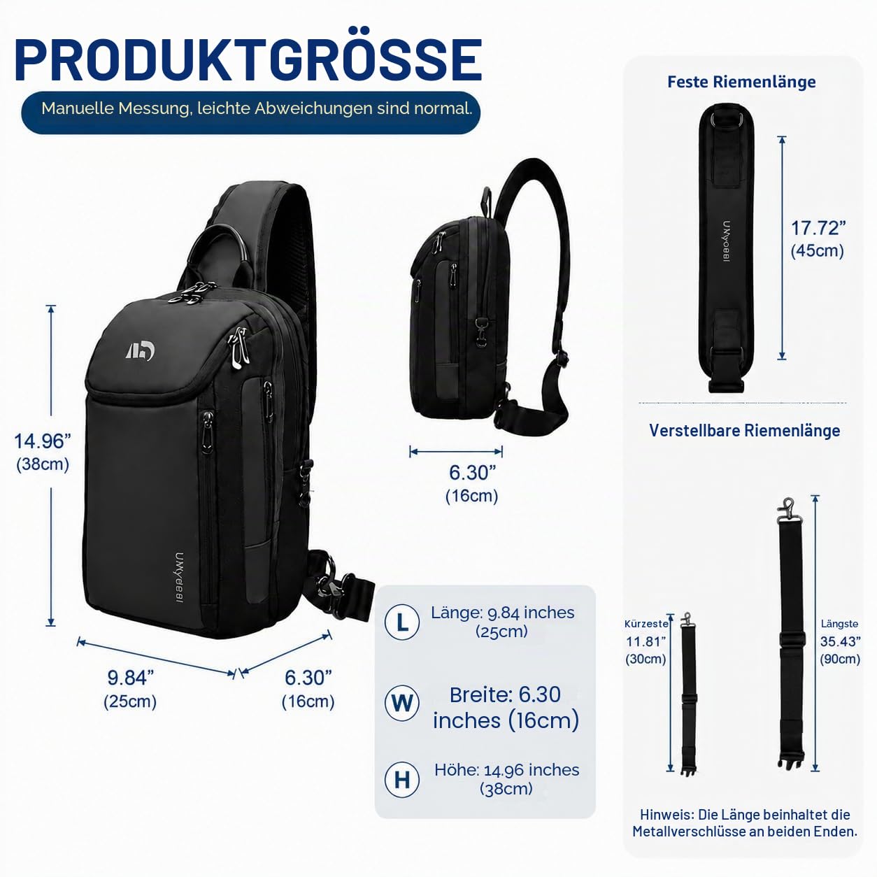 Sling Bag Herren Umhängetasche Wasserdichte Klein Schultertaschen Diebstahlsicher Crossbody Bag Damen für Outdoor Reisen Freizeit Sport