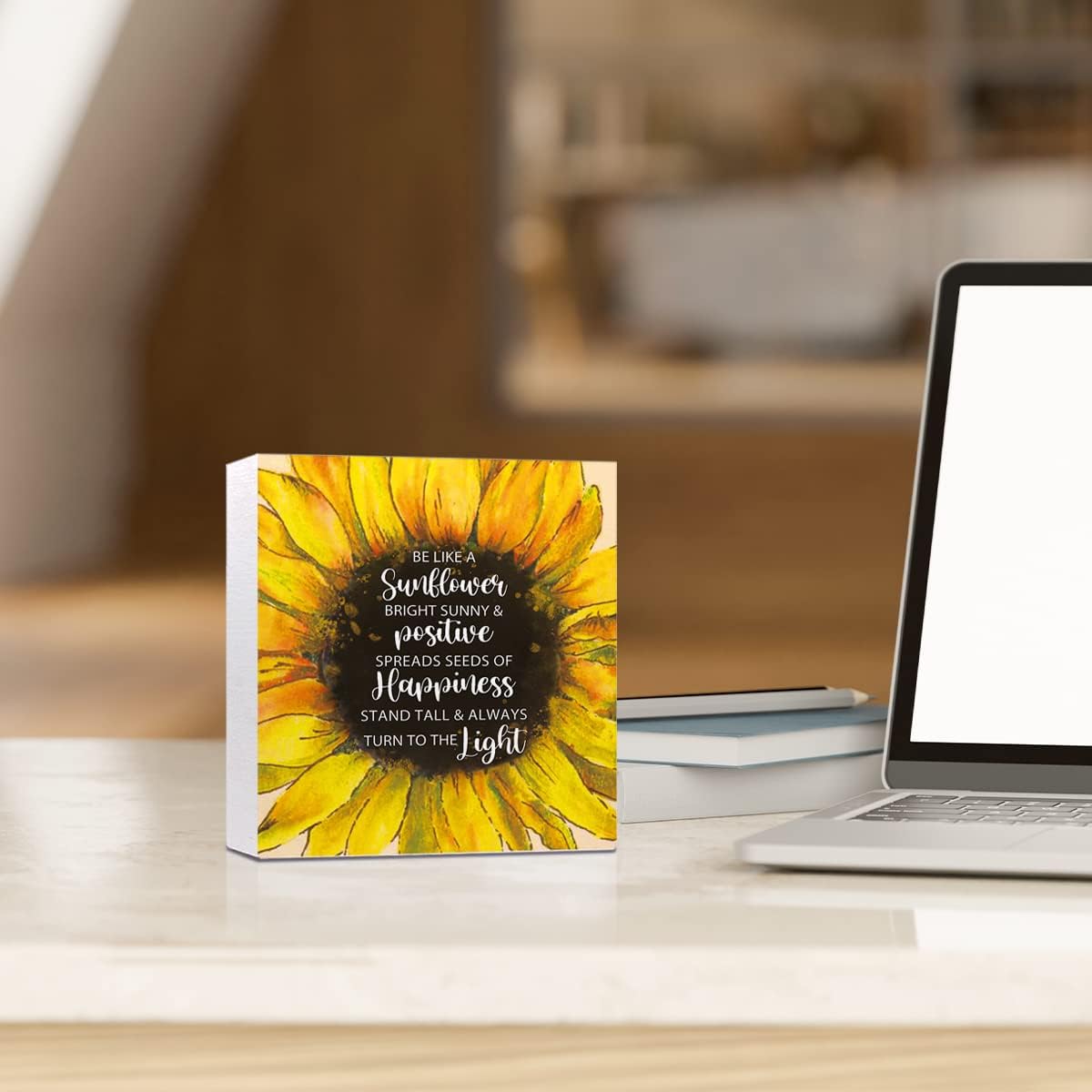 Be Like a Sunflower Bright Sunny and Positive Wooden Sign Desk Decor, Inspirational Wood Block Sign for Home Office Shelf Table Decor - Image 5