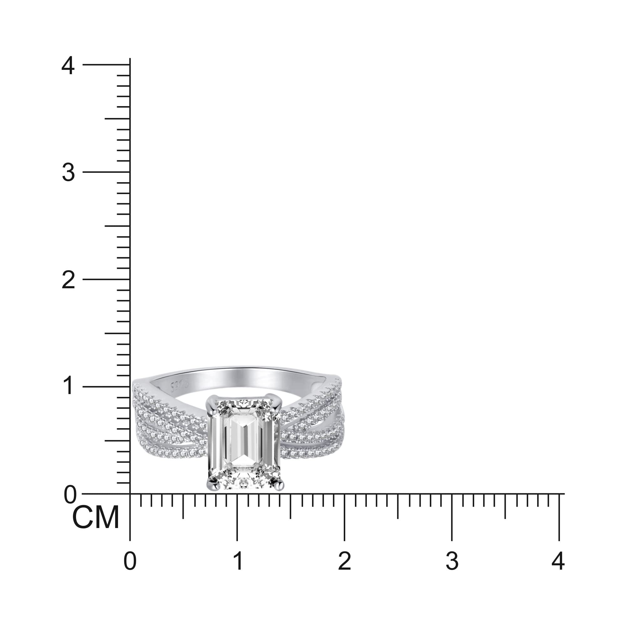 925 Sterling Emerald Cut Engagement Ring for Whites Collection, Hallmarked
