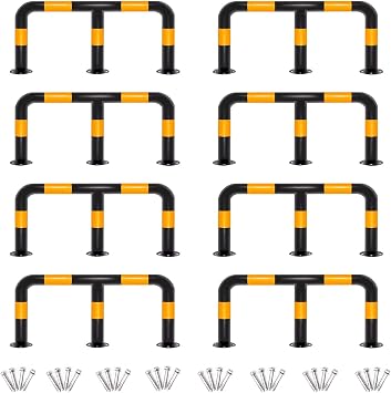 Safety bollards, M-Shaped bollards with 12 Anchor Bolts, Lane Departure Warning bollards, Steel Tube car Stops, and Bumper Protection Devices8pcs