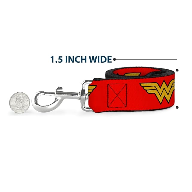 Foto 6 de 6 de Buckle-Down Wonder Woman Logo Red Pet Leash, 6" x 1.5"