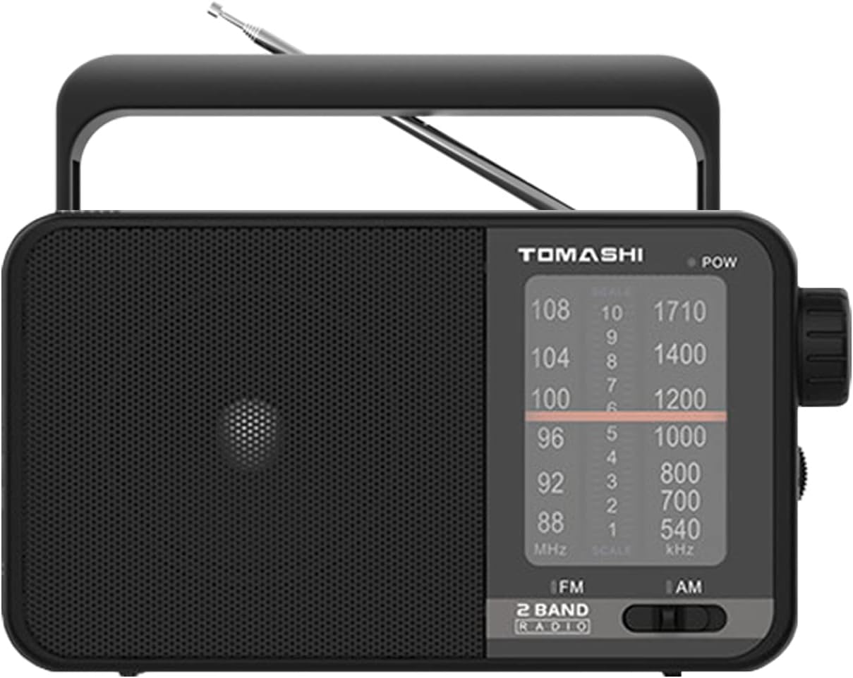 TOMASHI Portable Radio am fm,Transistor Radio with Best Reception,Large Tuning Knob,Battery Operated by 3 D Cell Batteries or AC Power,Big Speaker,Suit for Senior and Home (Black)