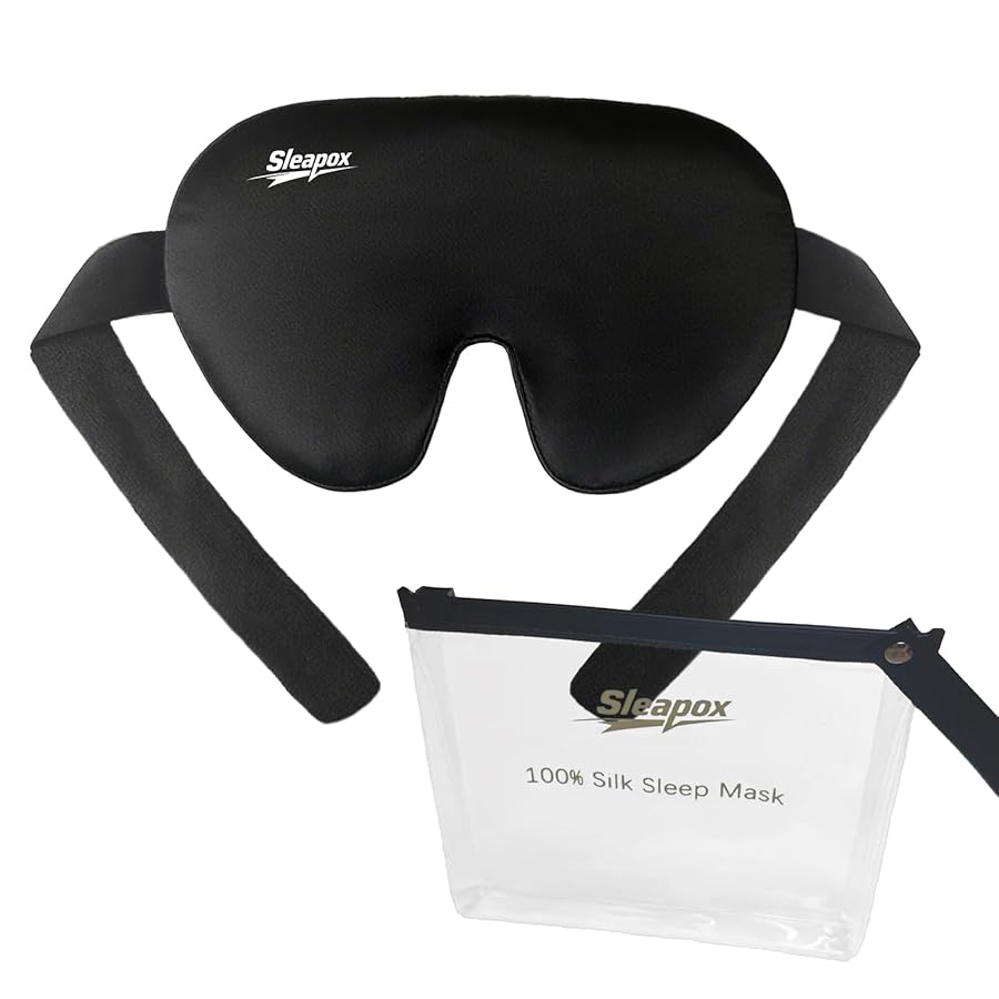 Silk Sleep Mask,100% Natural Eye Masks for Sleep/Women/Men Satin and Lightweight Complete Blackout Sleeping Mask Ergonomic Design for Side Sleeper,Travel,Airplane with Pouch Large(L) - image 1