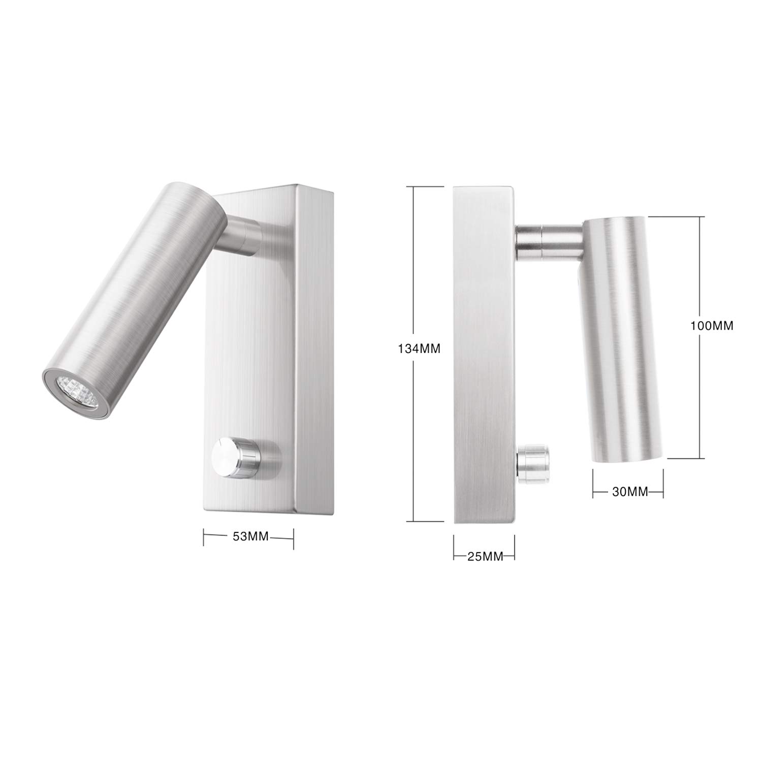 Meanyee Wandleuchte Wandleselampe Kopfteil Nachttischleuchte mit Drehschalter/Dimmbar/Verstellbarer Arm/Nickel gebürstet / 3000K 4.5W/MY-WN225A LED (Oberfläche Installieren)