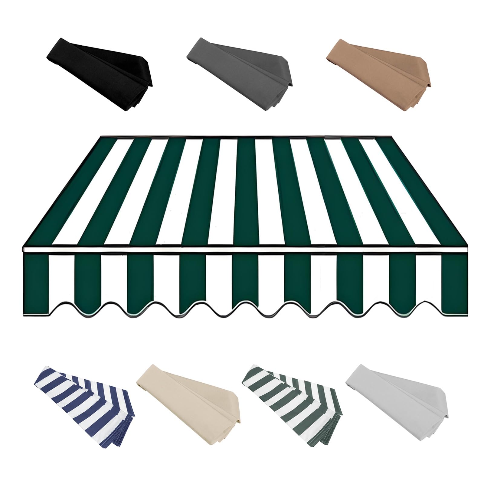 GJZQDKX Replacement Tarpaulin for Retractable Awning 25m Durable Outdoor Canopy for Balcony Patio Garden Terrace Dark Green & White 250x200cm Extendable Arms
