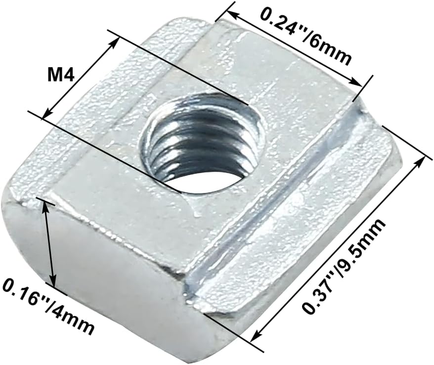 50Pcs 2020 Series Sliding T Nuts, M4, Carbon Steel