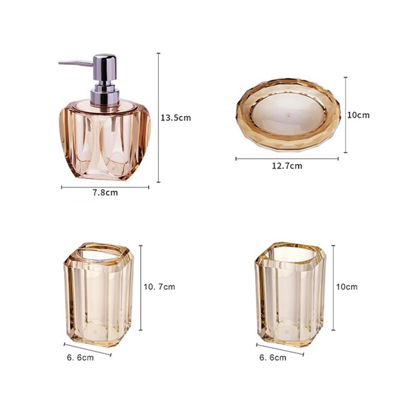 Botella de jabón Juego de 4 Accesorios baño Resina: dispensador jabón, Vaso for Enjuague bucal, Soporte for Cepillo Dientes y jabonera Decoración de Cocina(Gold)