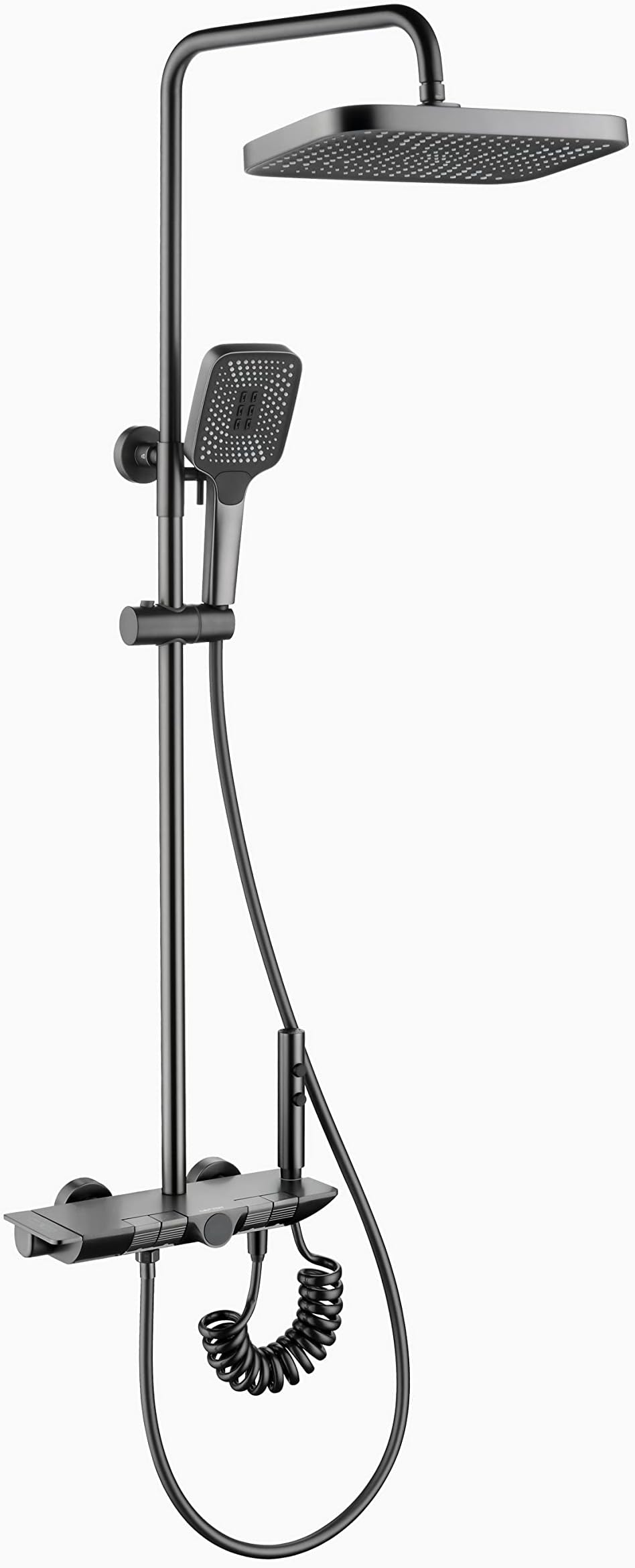 LeftonTemperature Display Shower Set with Dual Shower Head, Waterfall Shower Faucet Set with Spray Gun, 4-in-1 Control System, Adjustable Water Outlet Modes and Hot & Cold Water, Grey, SST2204-2