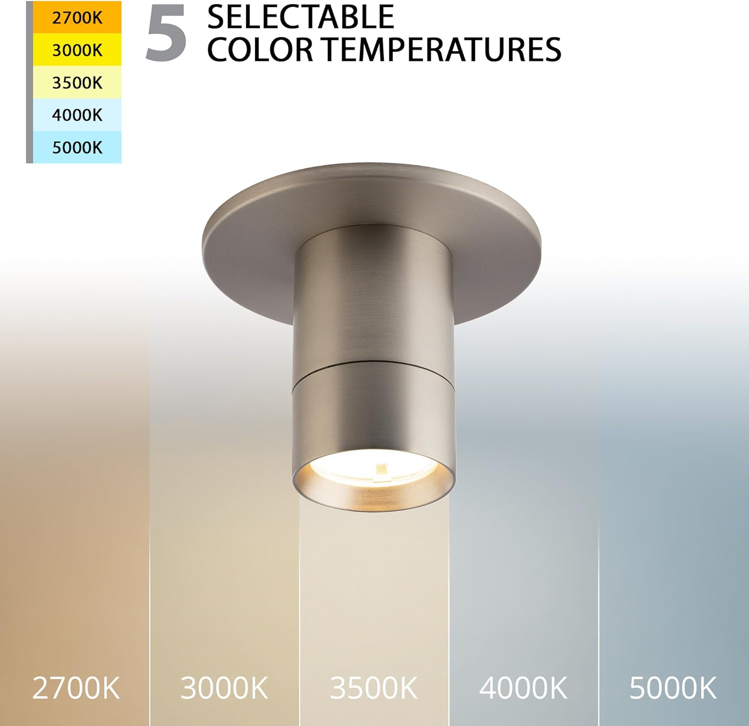 WAC Lighting Twist-N-Lite LED 3.5in Surface Mount Cylinder Regressed Downlight with 5CCT Selectable Color Temperature in Brushed Nickel