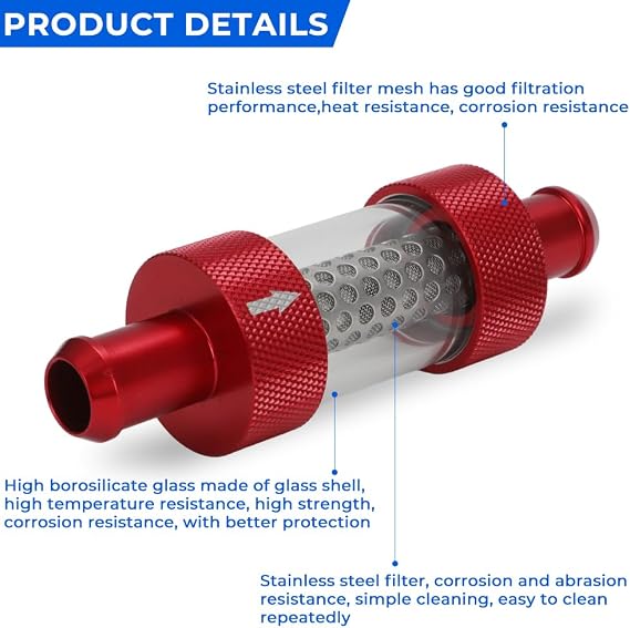 5/8 Universal Filter Inline Heater Core Coolant Filter Red
