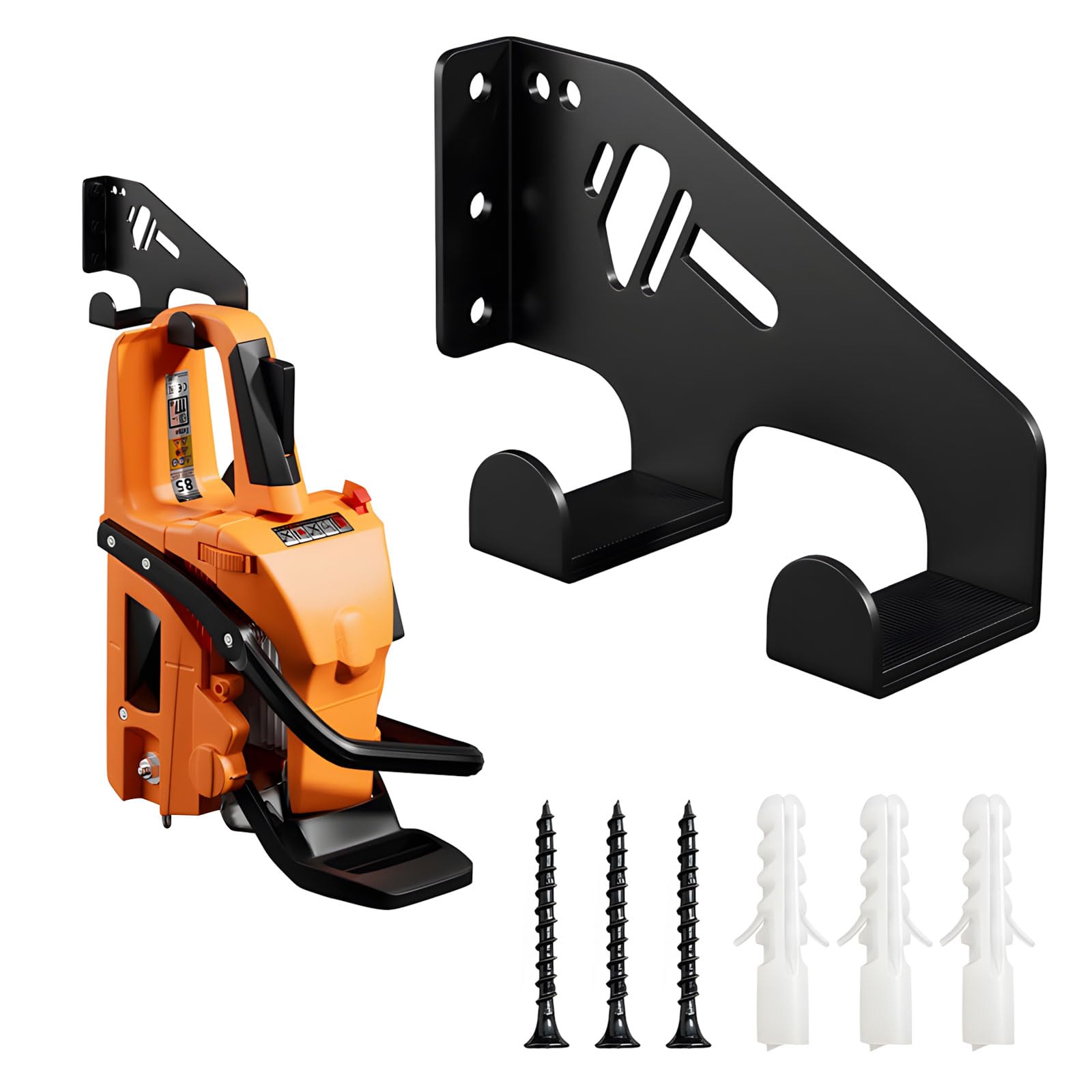 Piceioep Wall Mounted Chainsaw Holder Featuring Protective Rubber Pads Anti Rust Matte Coating for Garden Tool and Storage Protections Brand Holder