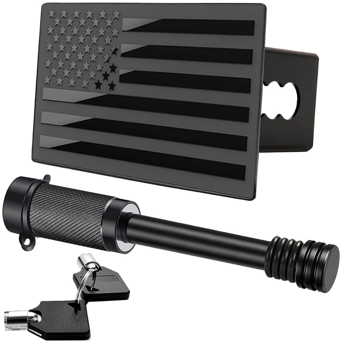 Synrroe American Flag Aluminum Trailer Hitch Cover (Fits 2" Receivers, Black) (F)