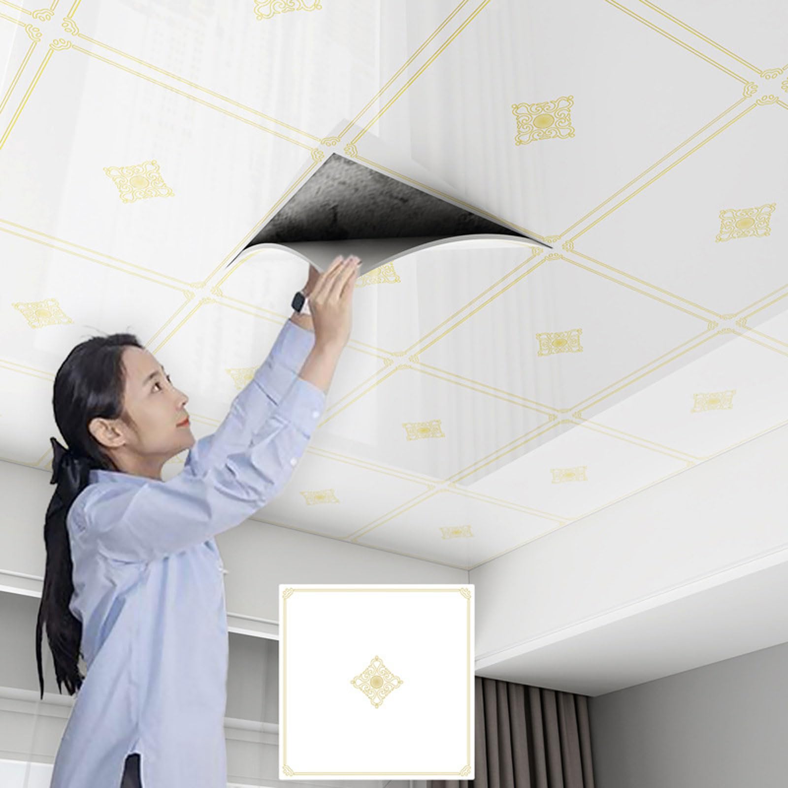 Enigmaire Pvc Ceiling Panels,self Adhesive Ceiling Tiles,drop Ceiling Tiles Pvc Sheet,ceiling Cladding,Flexible And Crack-Resistant,Easy To Cut,waterproof,Washable,For Residential/Bathroom/Kitchen