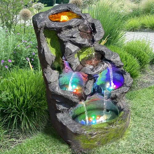 Zimmerbrunnen Gartenbrunnen Brunnen Zierbrunnen Brunnen Springbrunnen Vogelbad Fels-Kaskade mit RGB...