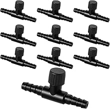 10Pcs Aquarium Air Control Valves for 3/16" (4mm) ID Airline Tubing, Adjustable Black T Shaped Hose Connectors Single Way Plastic Air Flow Controllers Regulators, Air Pump Accessories for Fish Tank