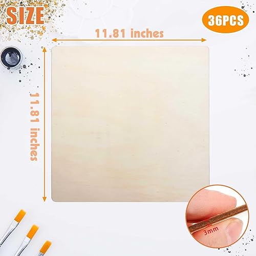 Miniatura 2 de kathson Paquete de 36 paneles de madera de tilo de 12 x 12 x 110 pulgadas, hojas de madera contrachapada de 0.098 in, hojas finas de madera de balsa