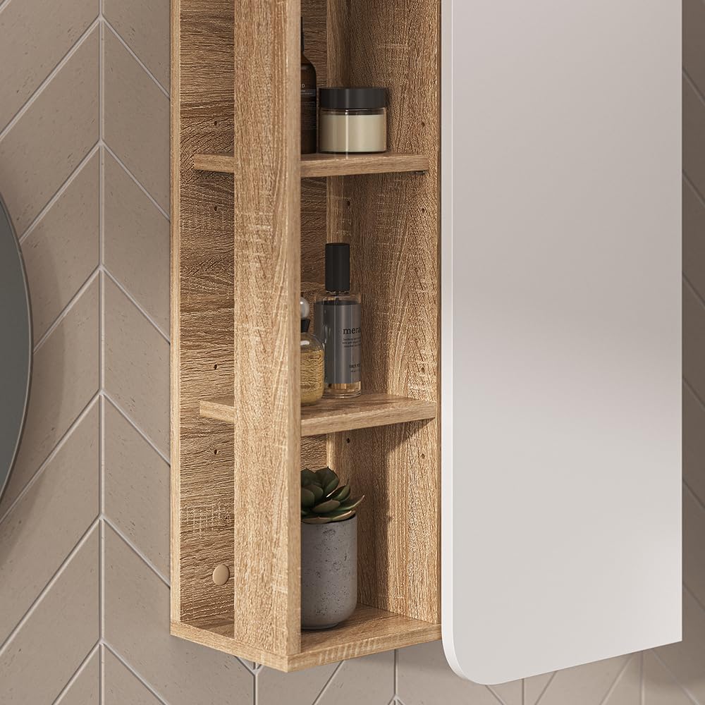 Vicco Armario de baño Karen, Sonoma/Blanco, 50 x 75 cm | con puerta y compartimentos abiertos, para montaje en pared con estantes abiertos y cerrados